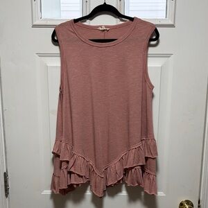 Easel Mauve Ruffle Hem Tank Top